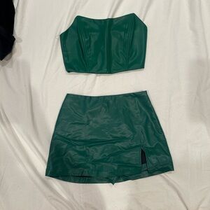 Green Faux Leather Skirt Set